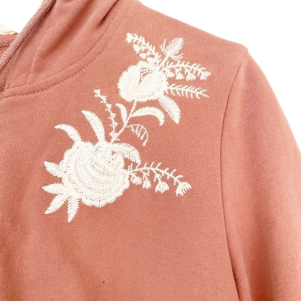 Solitaire Women's Floral Embroided Long Zip Hooded Sweatshirt Jacket Pink S - Picture 5 of 9